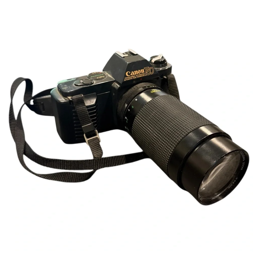 Canon T50 35mm camera vintage working + vivitar macro focus lens
